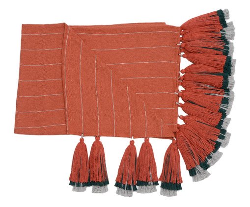 Manta para Sof&aacute; com Tassel Etnica - Telha e Cinza image number 3