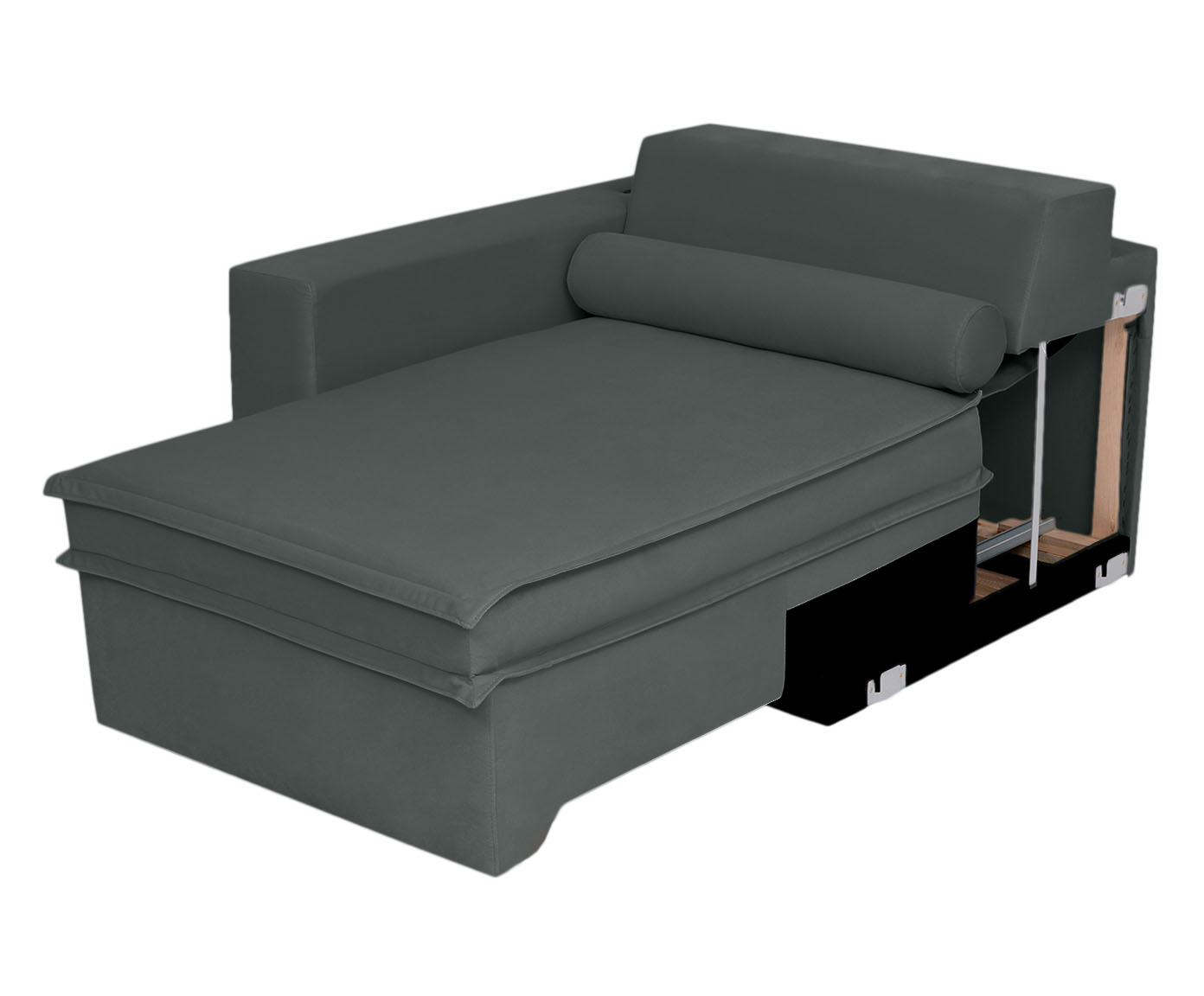 Sof&aacute; Retr&aacute;til Pasha em Veludo com USB - Cinza Escuro image number 2