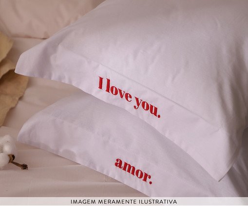 Jogo de Fronhas Bordadas "I love you" Branco e Vermelho 200 Fios image number 1