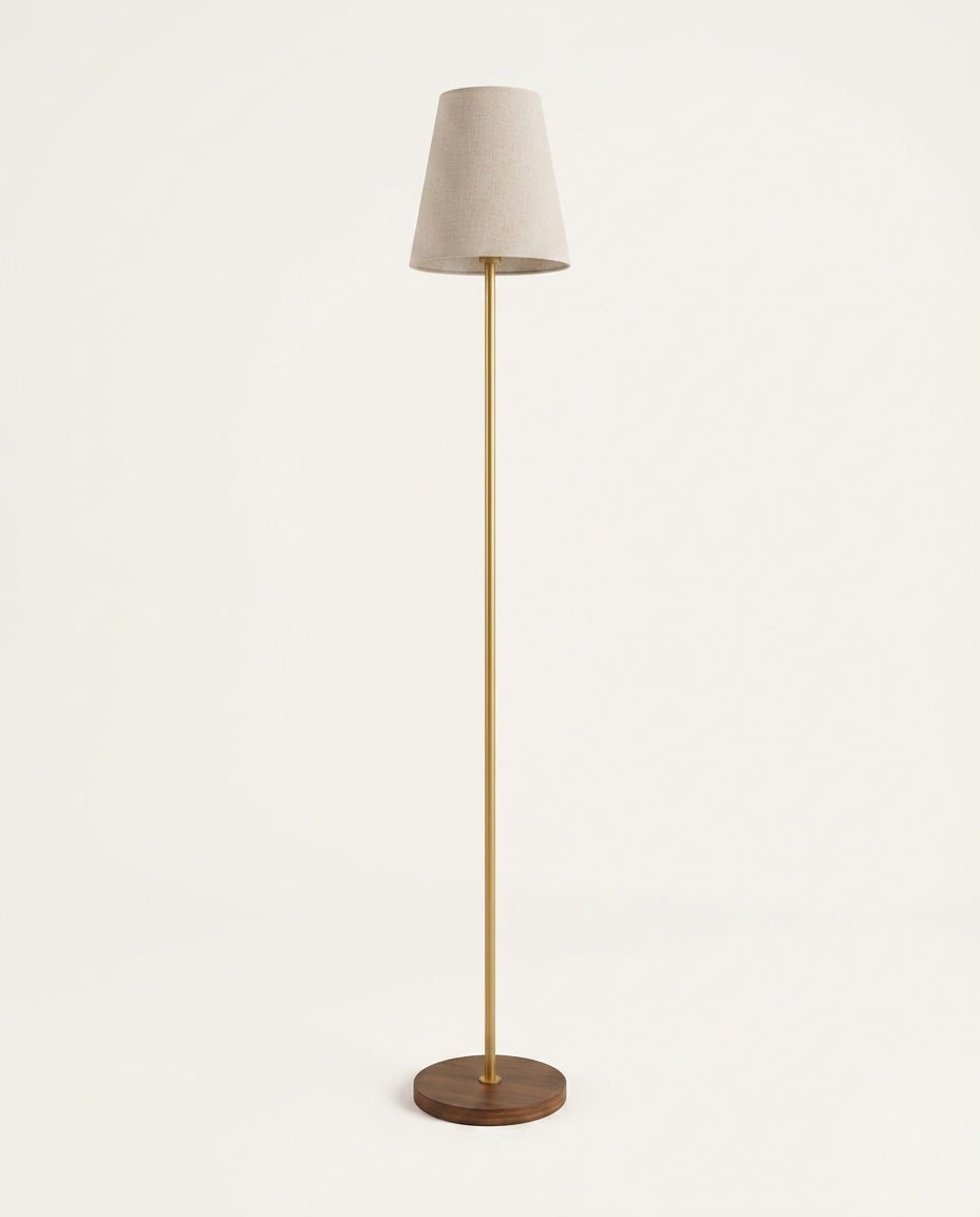 Lumin&aacute;ria Imbuia com Haste Dourada e C&uacute;pula Cone R&uacute;stico Bivolt - image 0