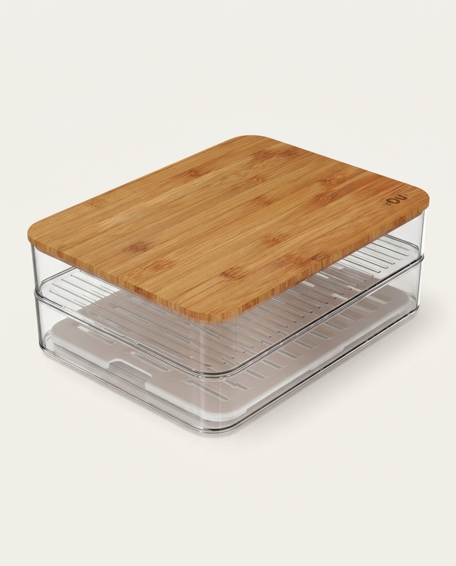 Porta Frios Duplo Clear Fresh Tampa de Bambu Natural image number 6