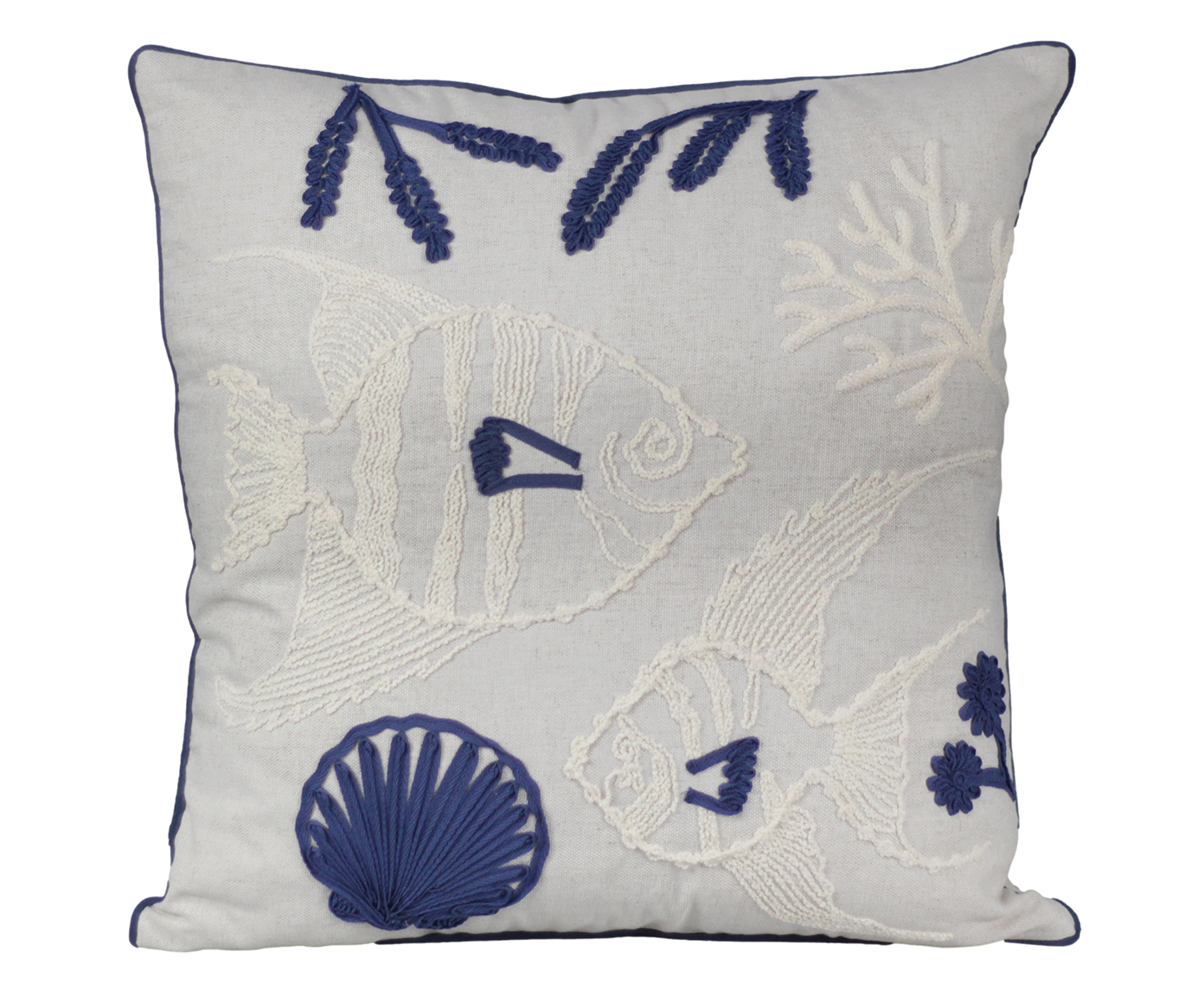Almofada em Linho Cru e Boucle Peixe Azul - image 0
