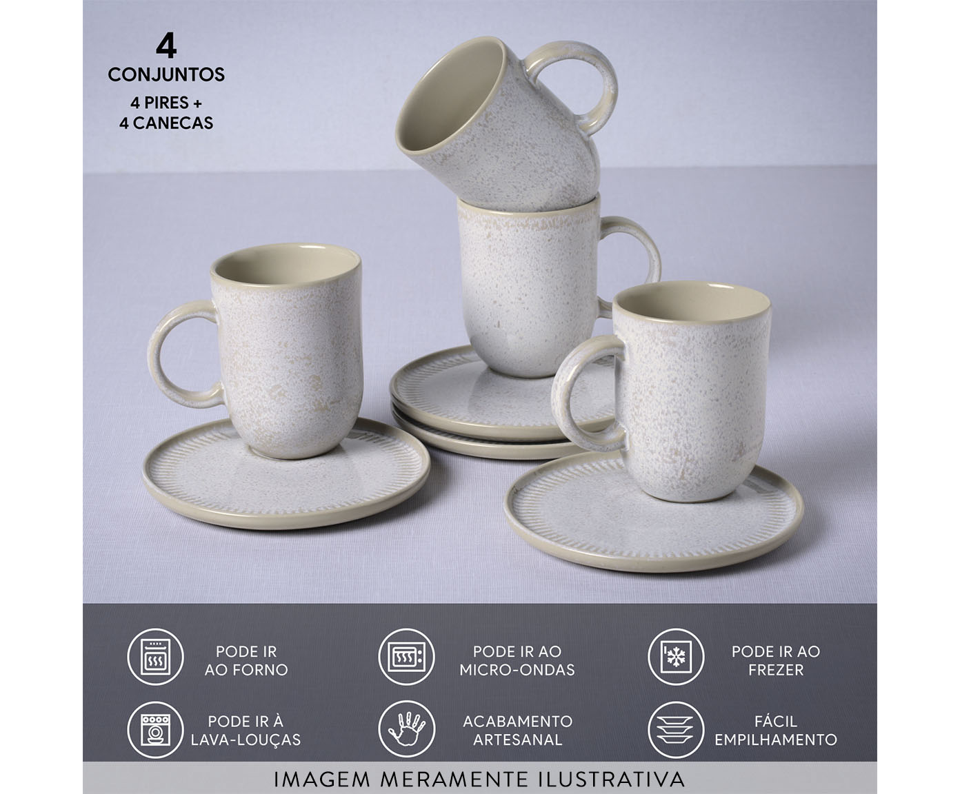Jogo de Canecas com Pires Coup Stoneware Latte Cru image number 3