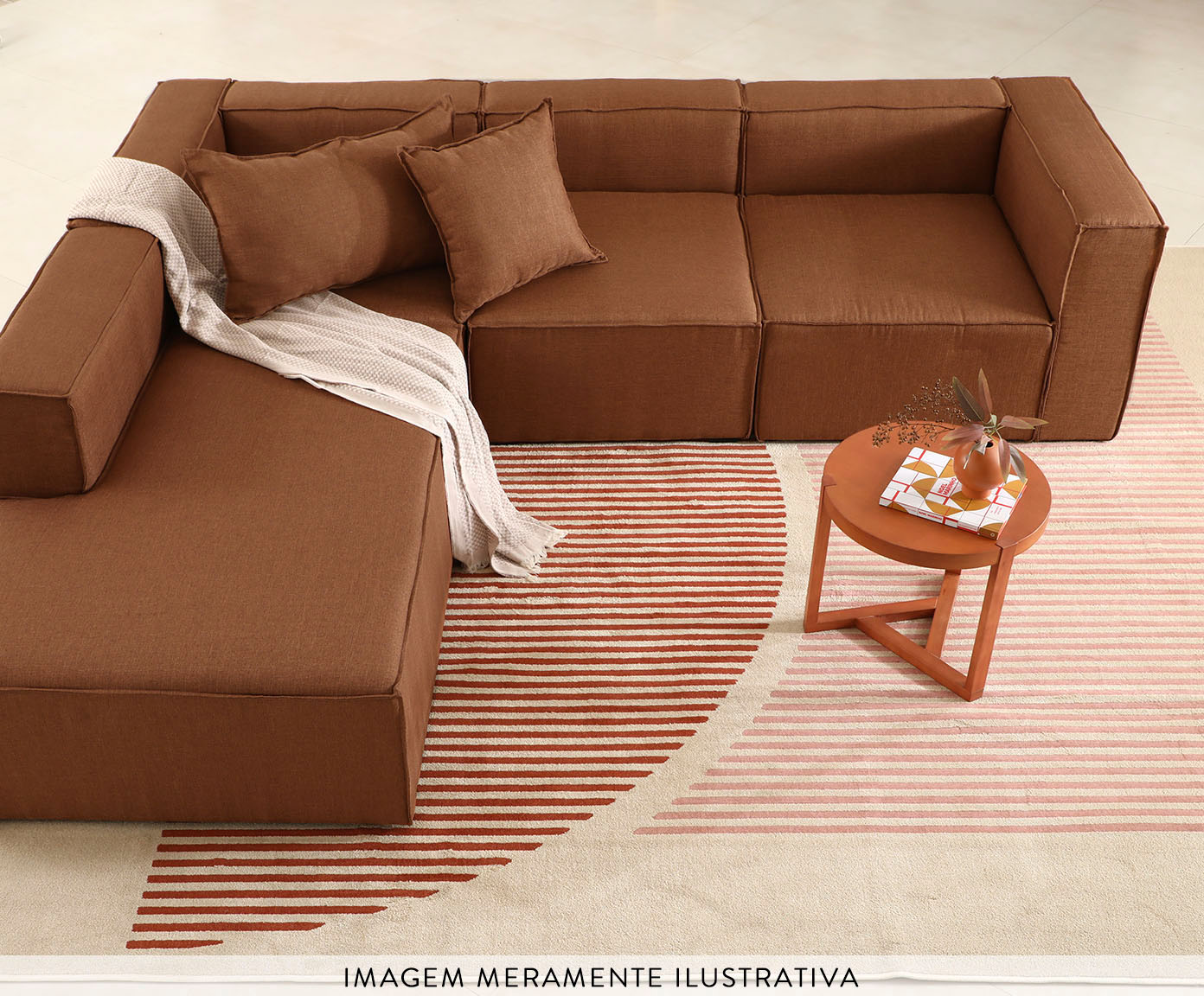 Sof&aacute; 4 M&oacute;dulos Encosto Parcial Direito Mensa Terracota - image 1