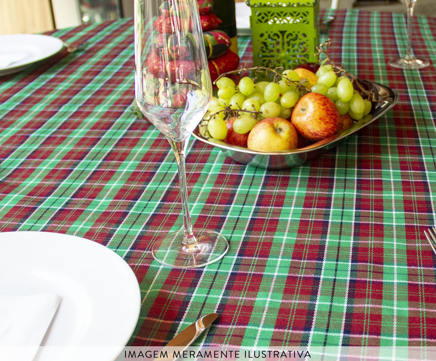 Trilho de Mesa Xadrez Verde e Vermelho image number 4