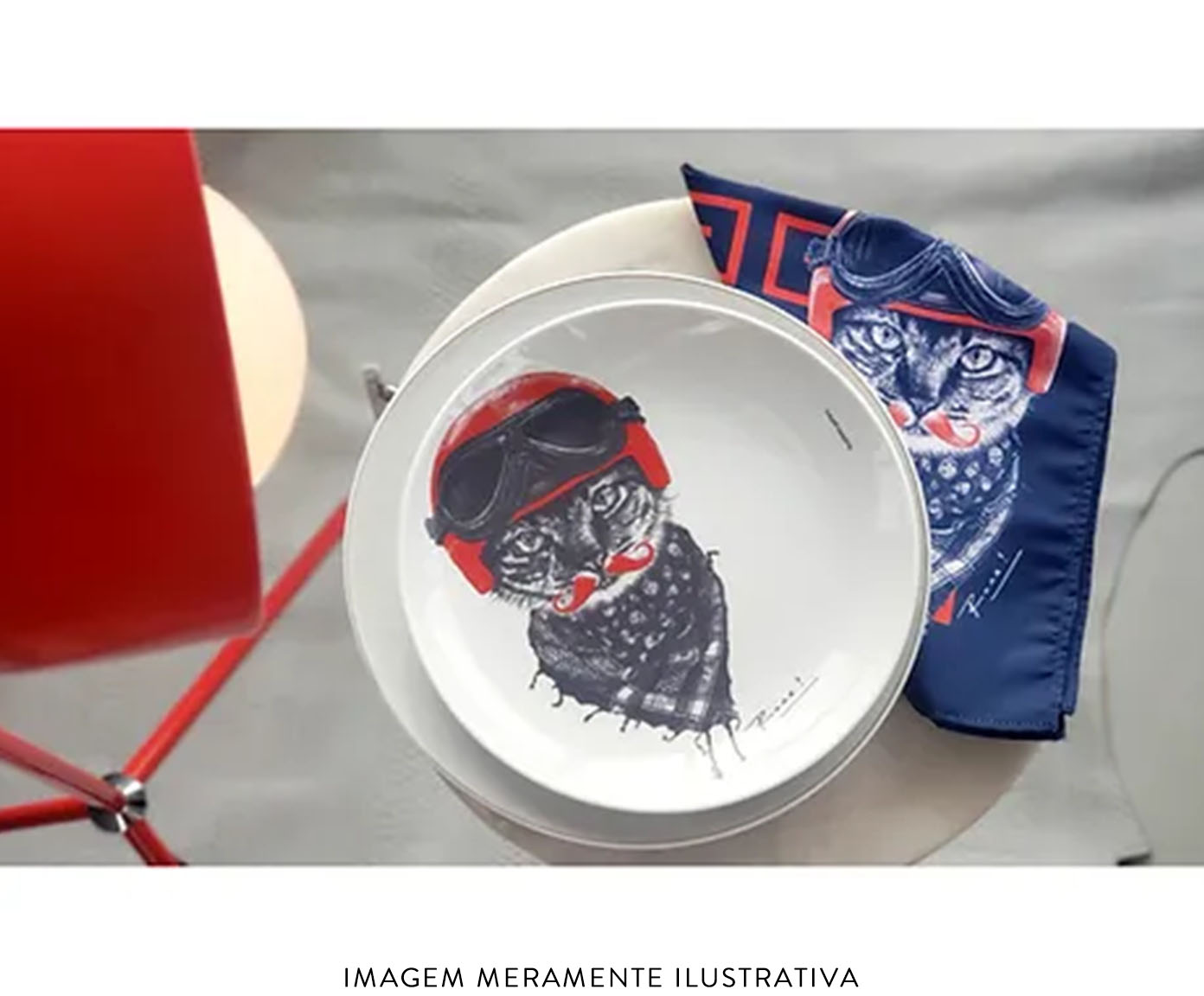 Prato de Porcelana Biker Cat Red&Blue Ronn Kools - image 1