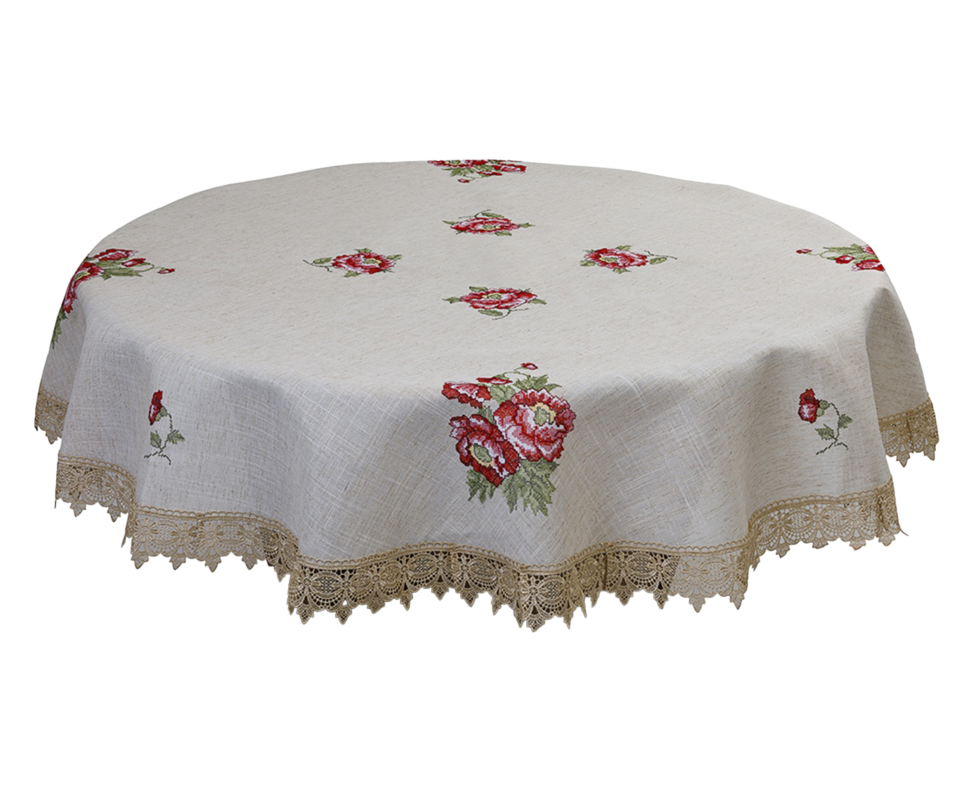 Toalha de Mesa Redonda com Renda Guipir Bege image number 0
