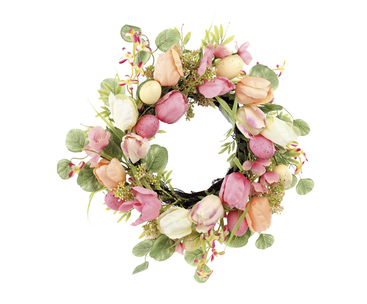 Guirlanda com Flores e Ovos Fondant Verde e Rosa image number 0