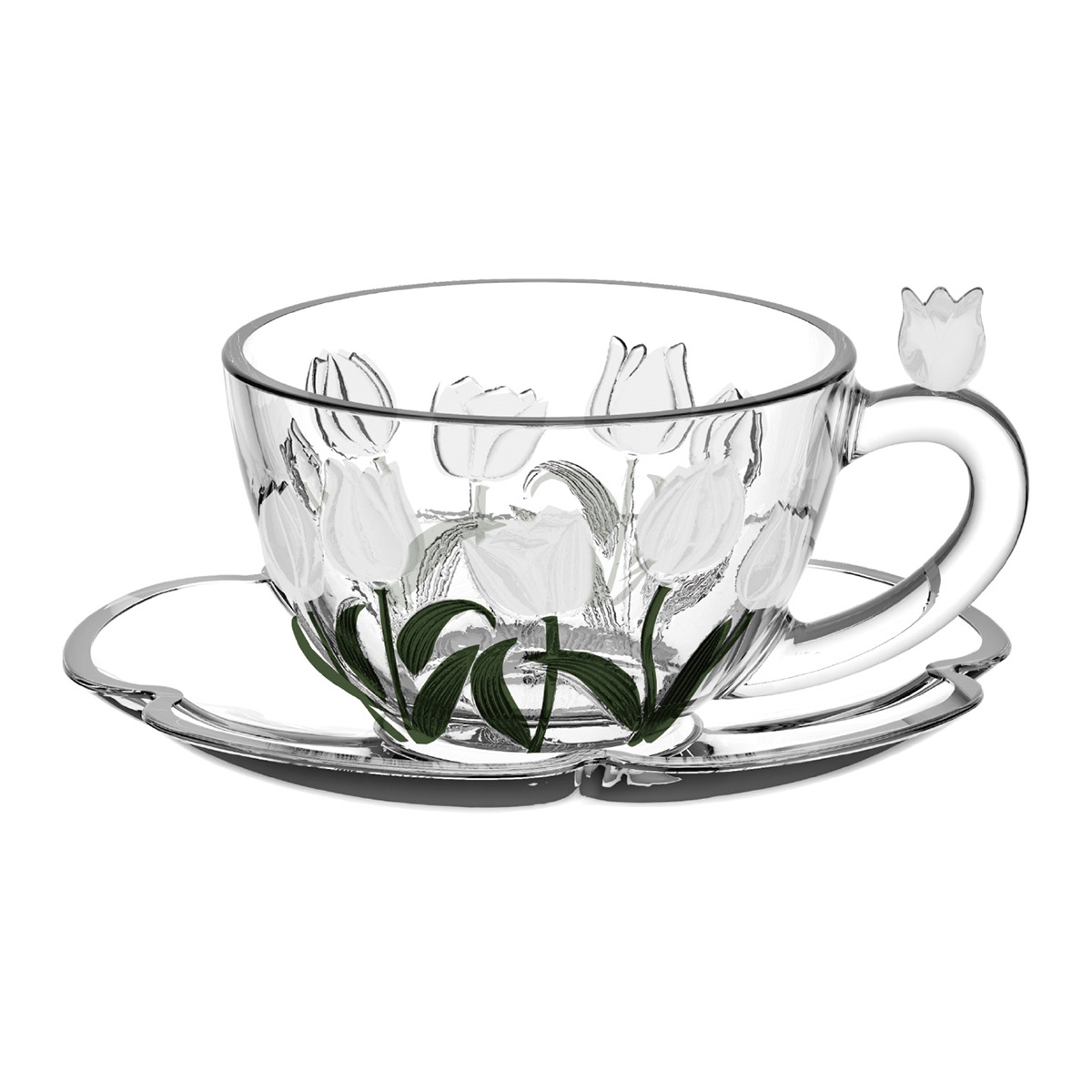 Jogo de X&iacute;caras para Ch&aacute; em Cristal Ecol&oacute;gico Tulipa Verde image number 1