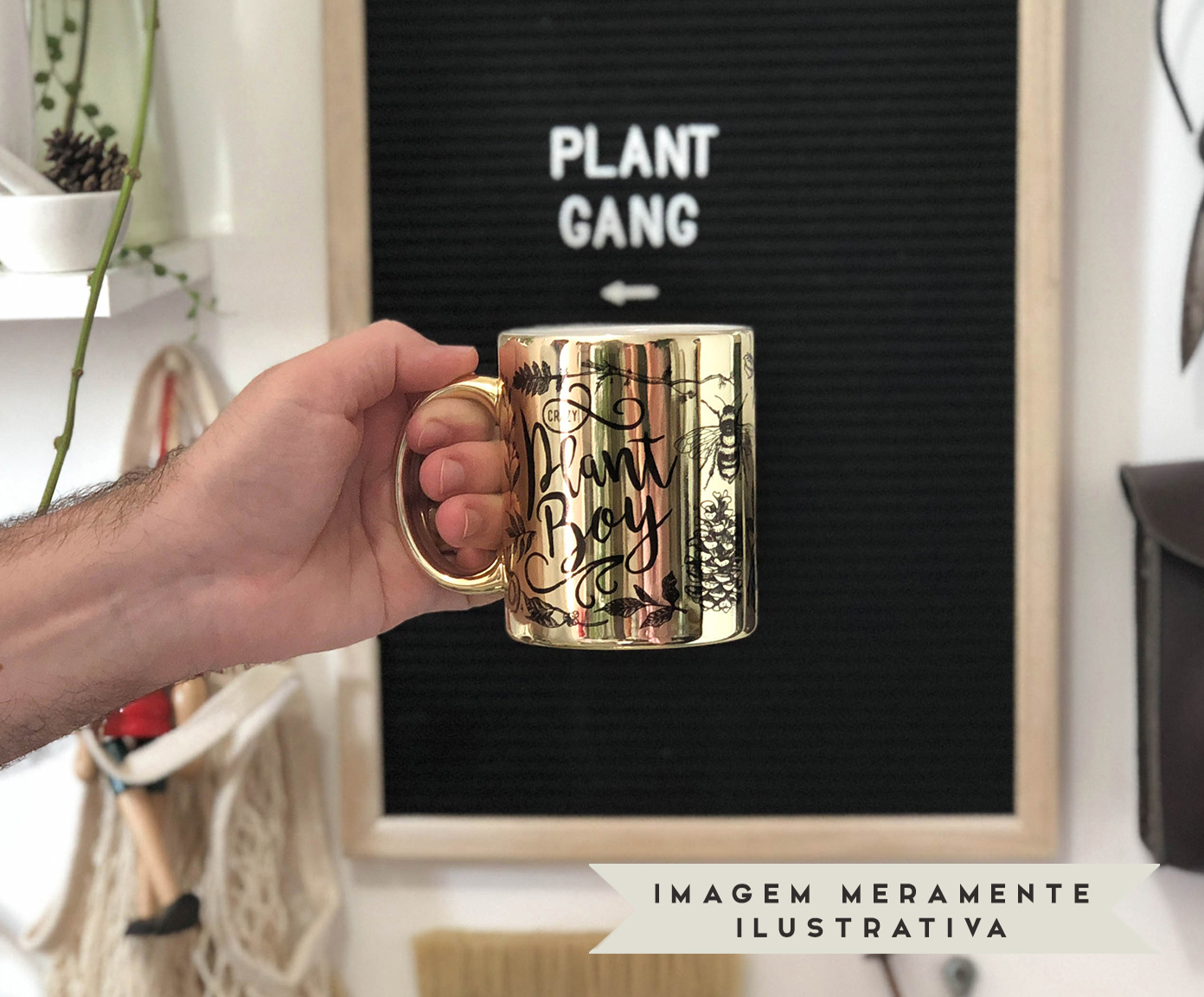 Caneca Crazy Plant Boy Dourada image number 3