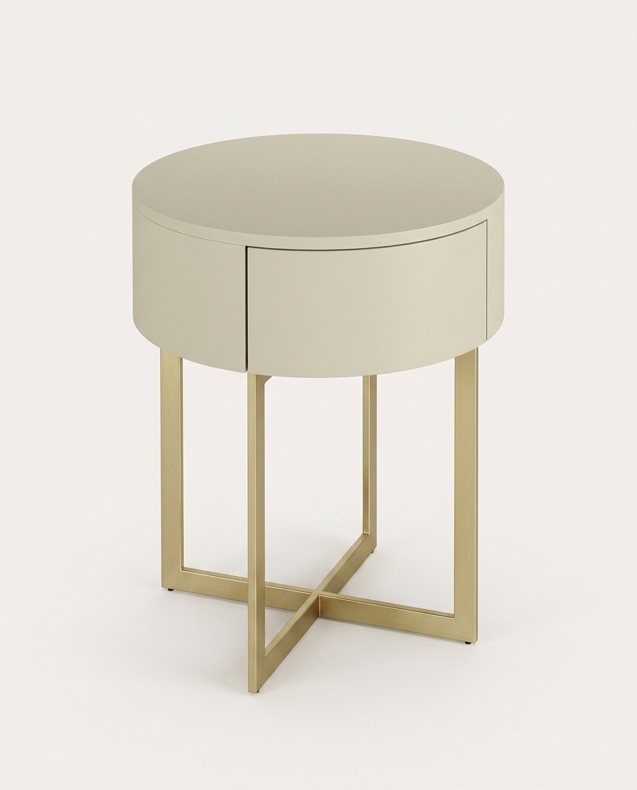 Mesa de Cabeceira Redonda Pecci Frap&ecirc; e Dourado image number 3