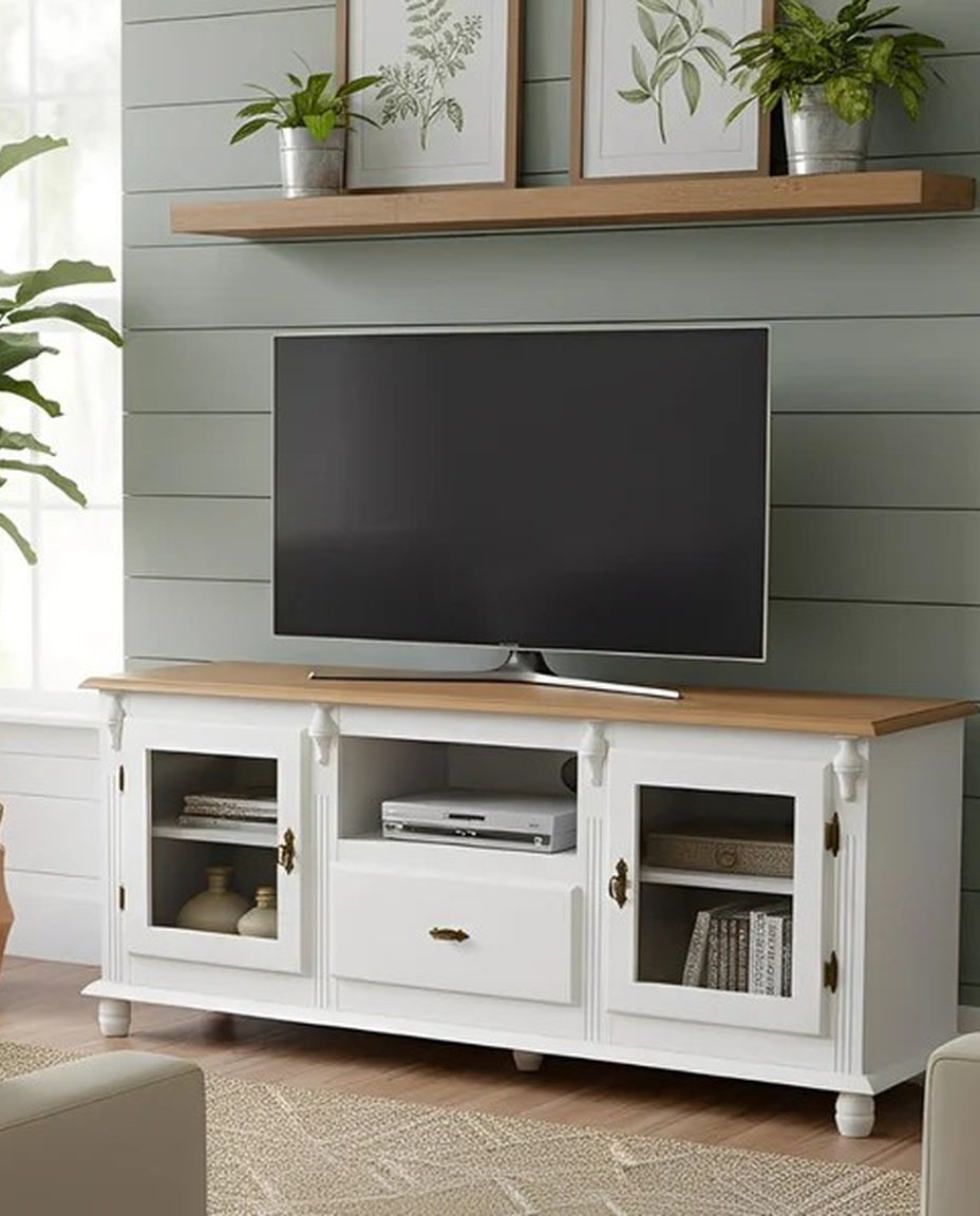 Rack Brielle - Branco e Castanho Envelhecido - image 1