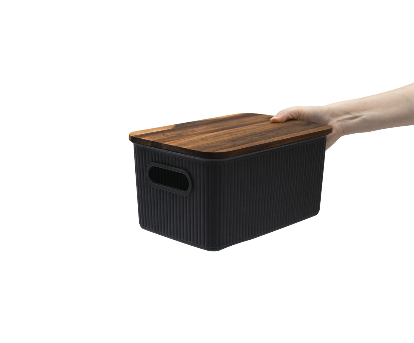 Caixa Organizadora Canelada com Tampa Oikos Preto image number 1