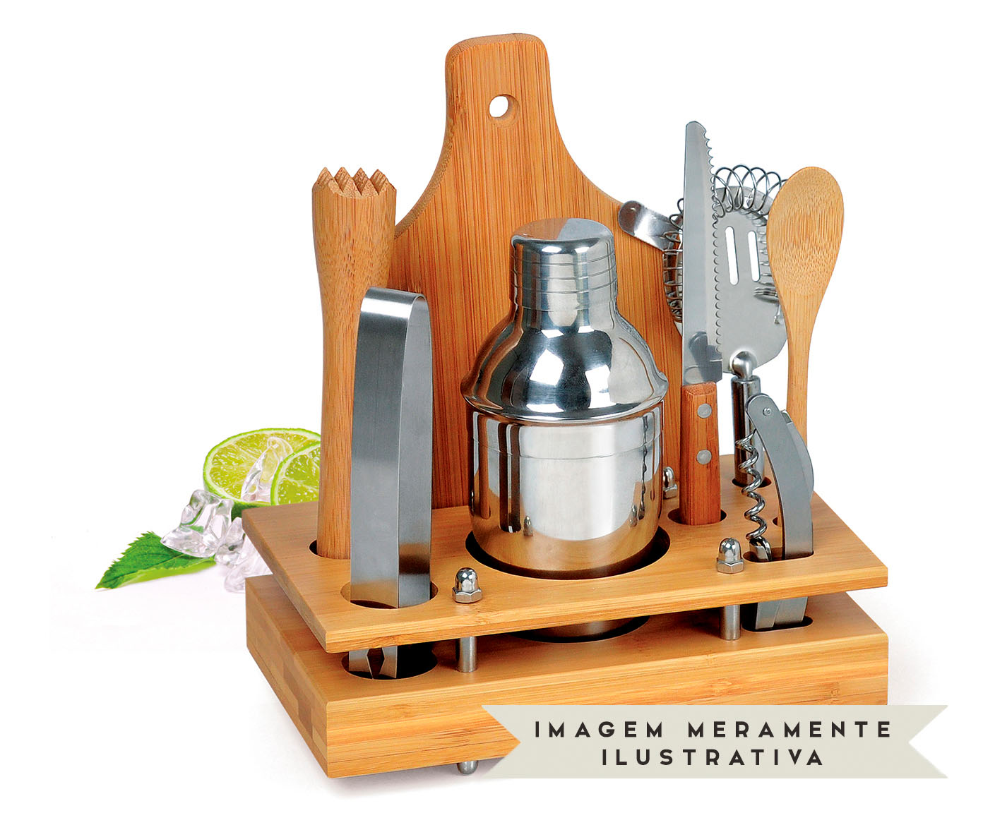 Jogo para Bar em Bambu e Inox Cool - Natural e Prata image number 5