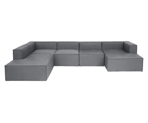 Sof&aacute; 5 M&oacute;dulos Chaise e Encosto Parcial Mensa Cinza Escuro image number 0