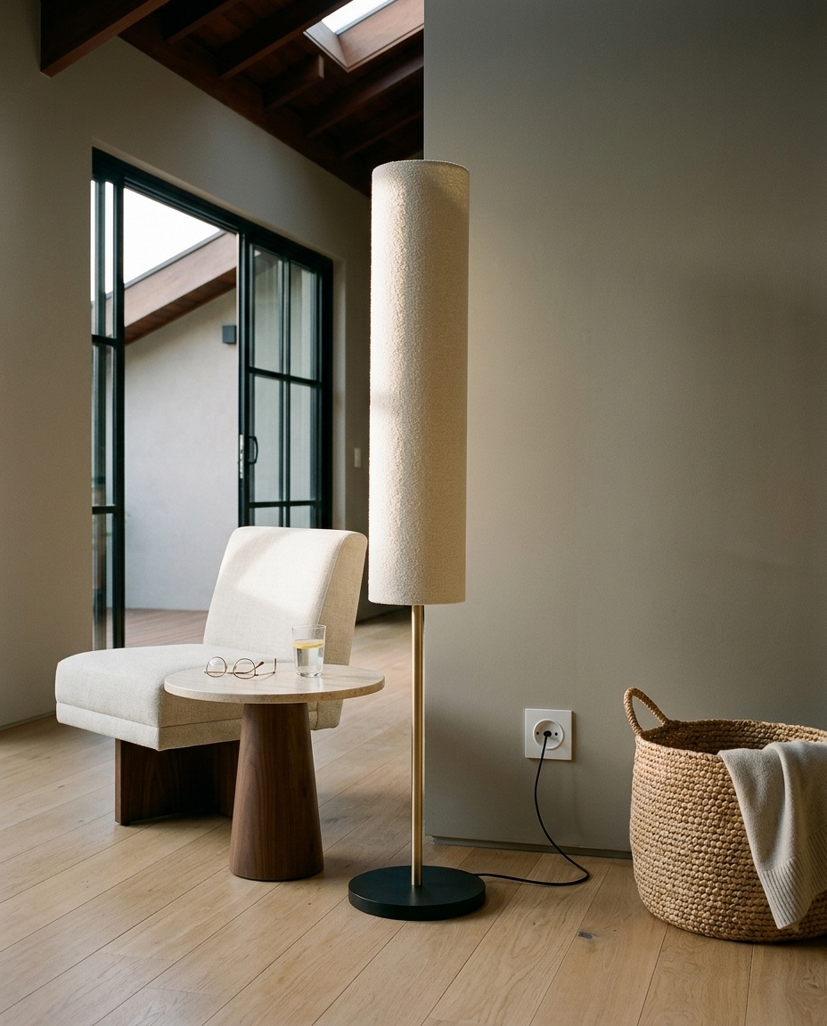 Lumin&aacute;ria Piso Axis Preto Com Dourado C&uacute;pula Boucle Natural image number 3