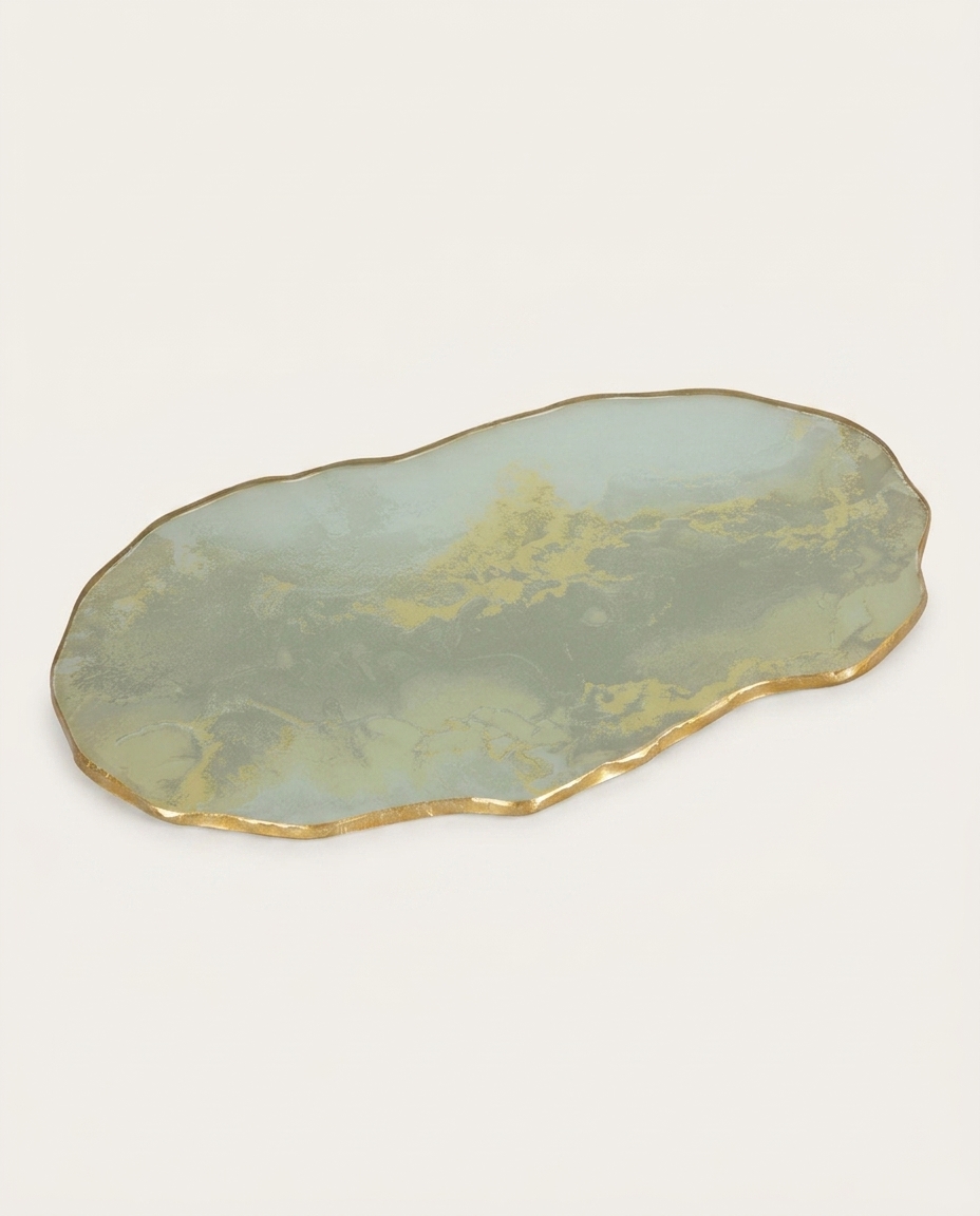 Centro de Mesa Org&acirc;nico Stone P&eacute;rola com Borda Dourada I - image 1