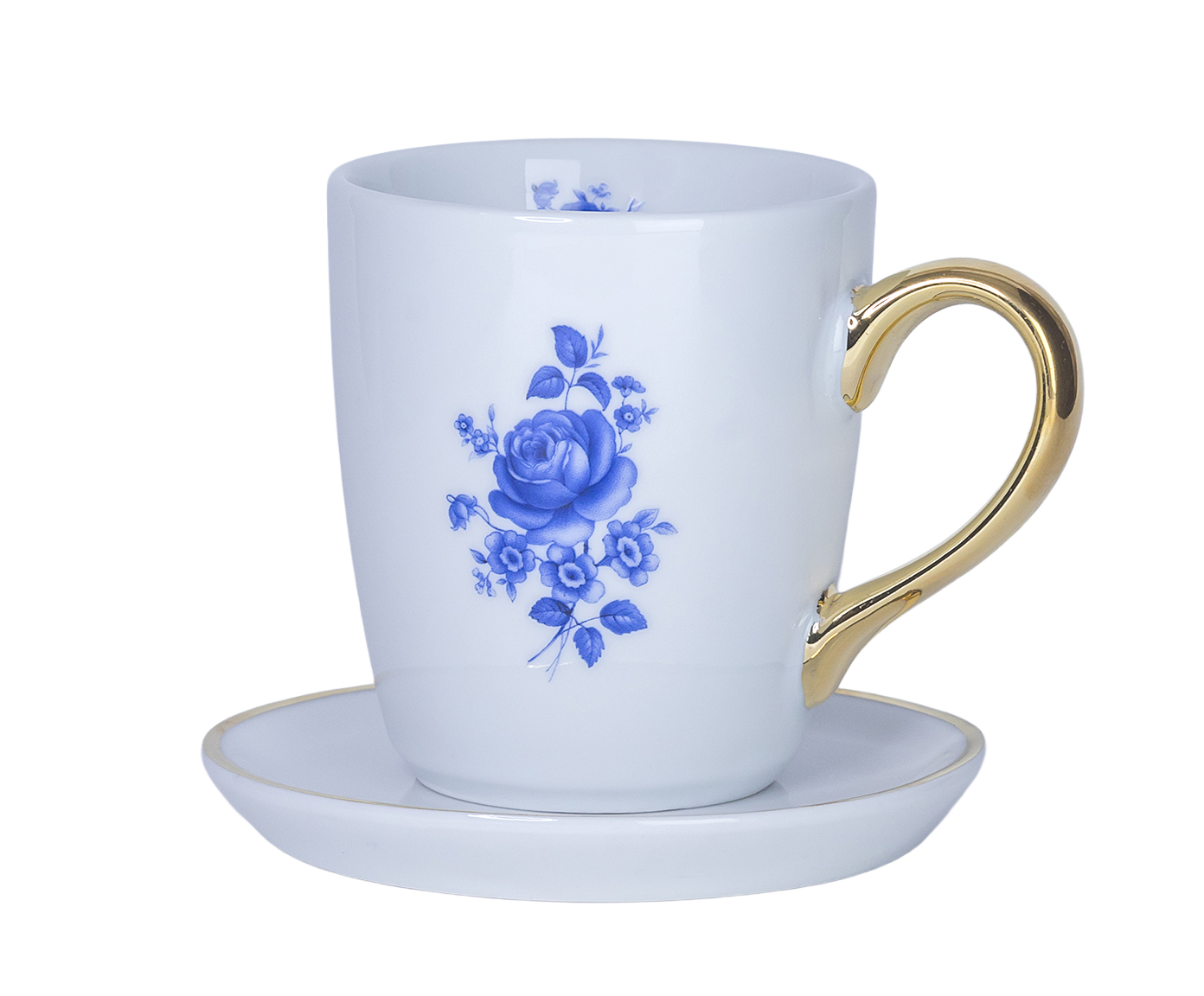 Caneca Rosa Azul em Porcelana e Ouro image number 0