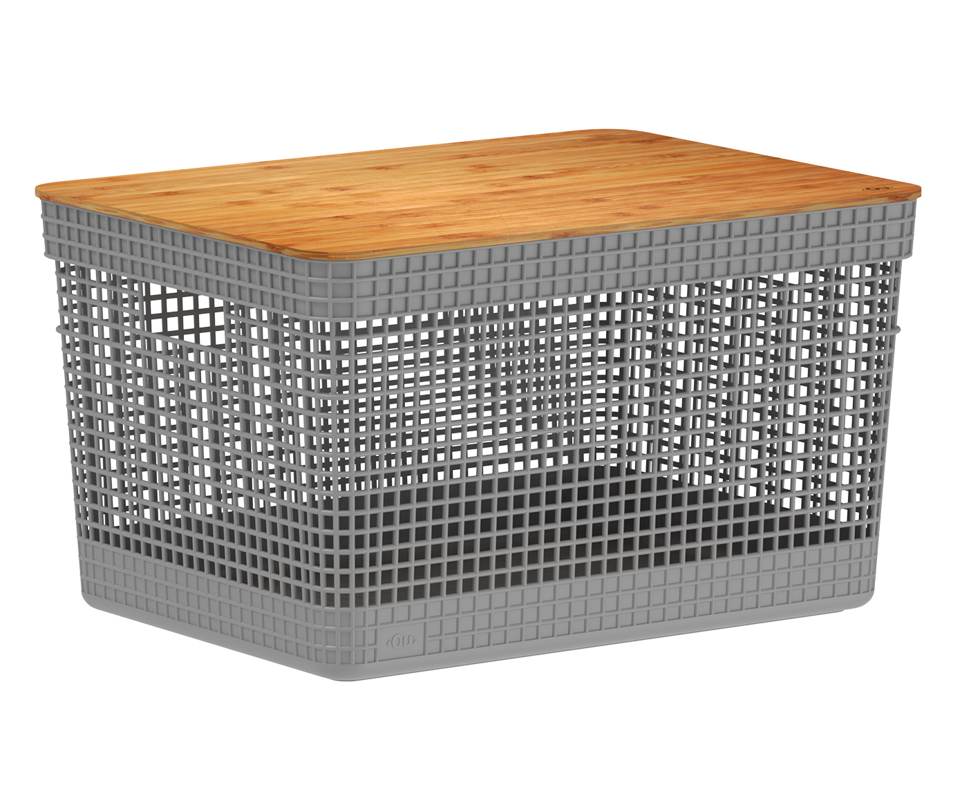 Cesto com Tampa em Bambu Grid I Cinza image number 1