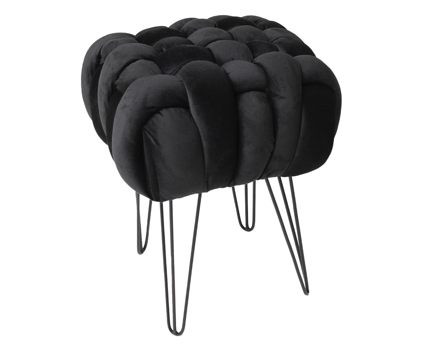 Pufe Tran&ccedil;ado com P&eacute;s em Veludo Hairpinlegs Preto - image 0