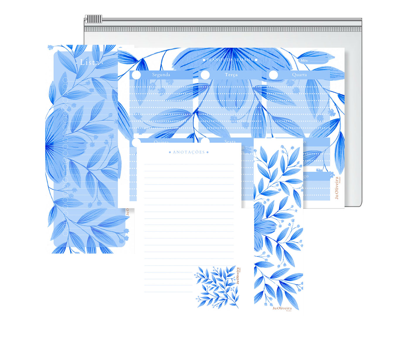 Kit Papelaria Floral Azul - image 0