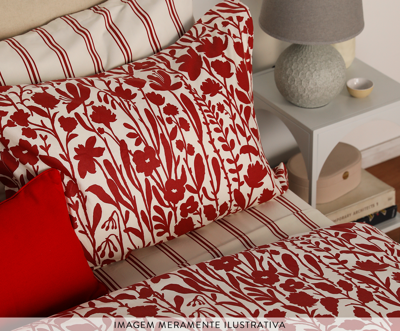 Jogo de Cobre-Leito Listras Capri Vermelho 200 Fios image number 3