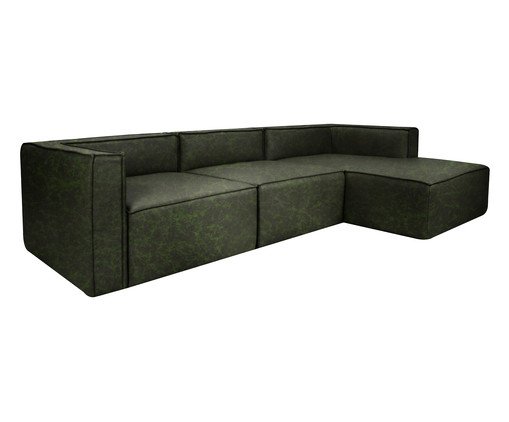 Sof&aacute; 3 M&oacute;dulos Chaise Mensa em Couro Verde image number 2