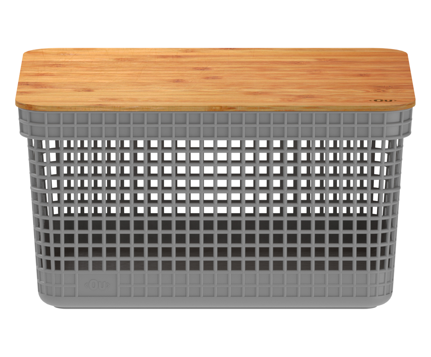 Cesto com Tampa em Bambu Grid Cinza - image 0