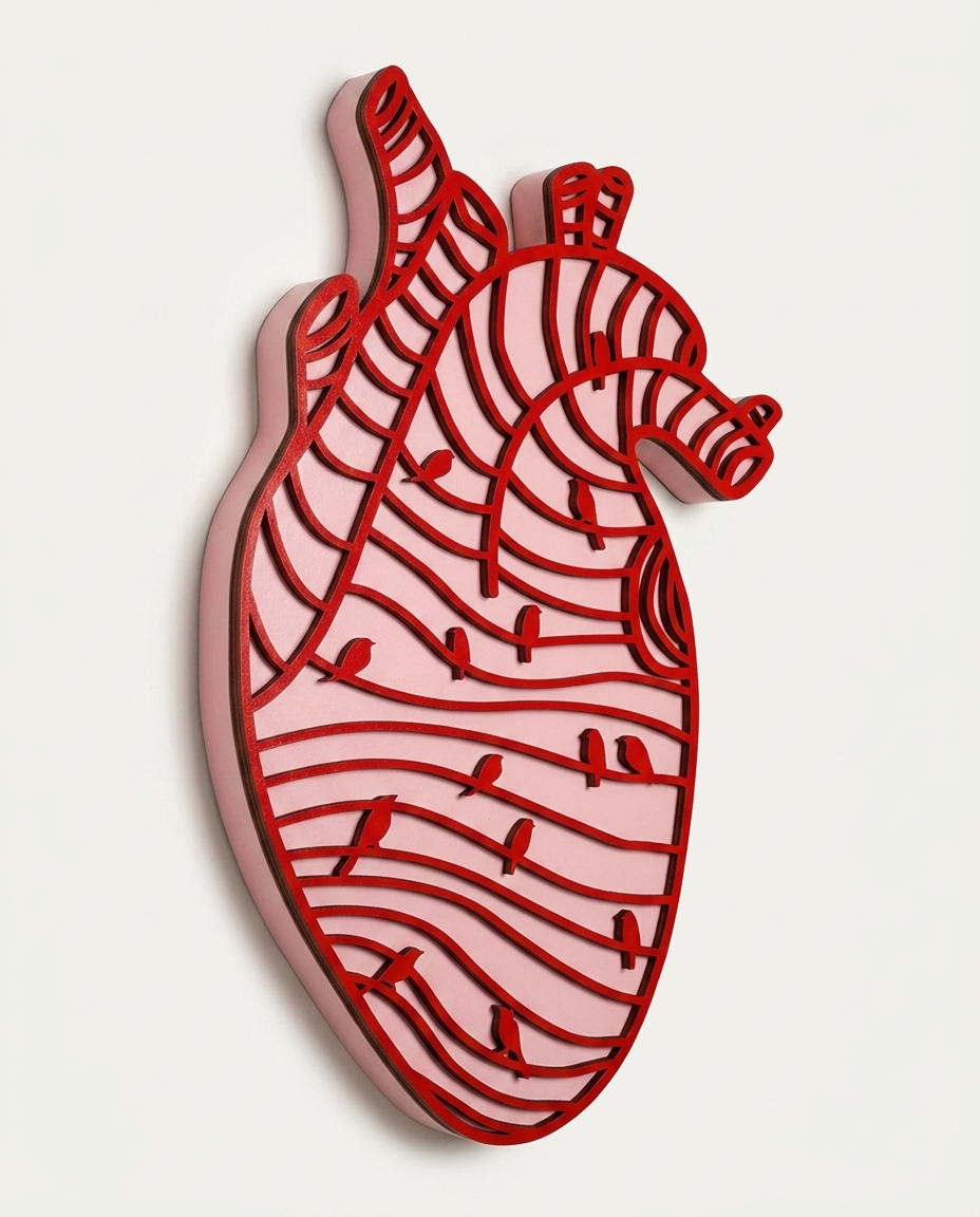 Escultura de Parede Cora&ccedil;&atilde;o Rosa e Vermelho image number 2