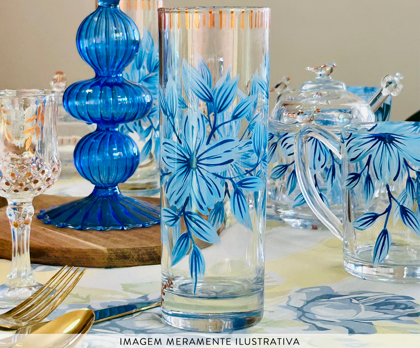 Jogo de Copos Long Drink Floral Azul image number 2
