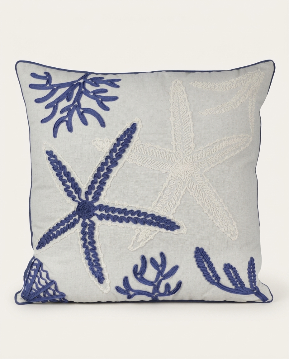 Almofada Linho Cru e Boucle Estrela Azul - image 0
