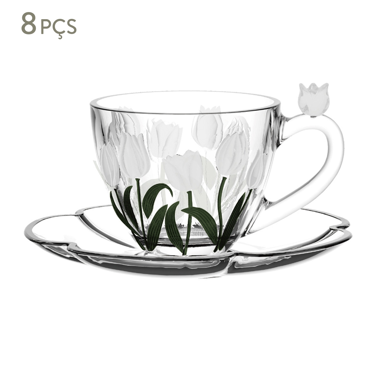 Jogo de X&iacute;caras para Caf&eacute; em Cristal Ecol&oacute;gico Tulipa Verde image number 0