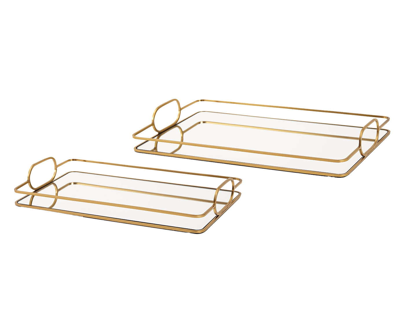 Jogo de Bandejas Decorativas em Metal com Espelhoin Dourado image number 0