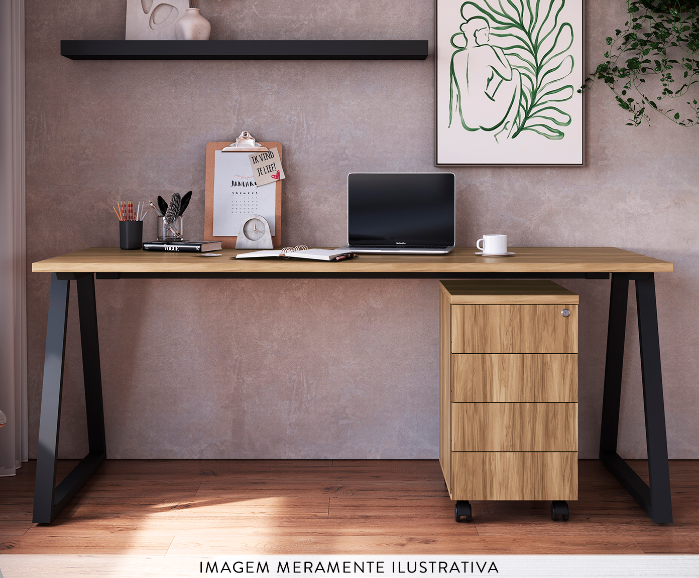 Mesa Escrivaninha Gaveteiro  Concept Home Office Nogal - Preto image number 1