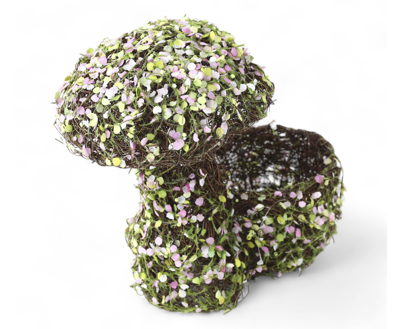 Cesta Decorativa com Cogumelo e Folhas Marrom, Verde e Rosa image number 1