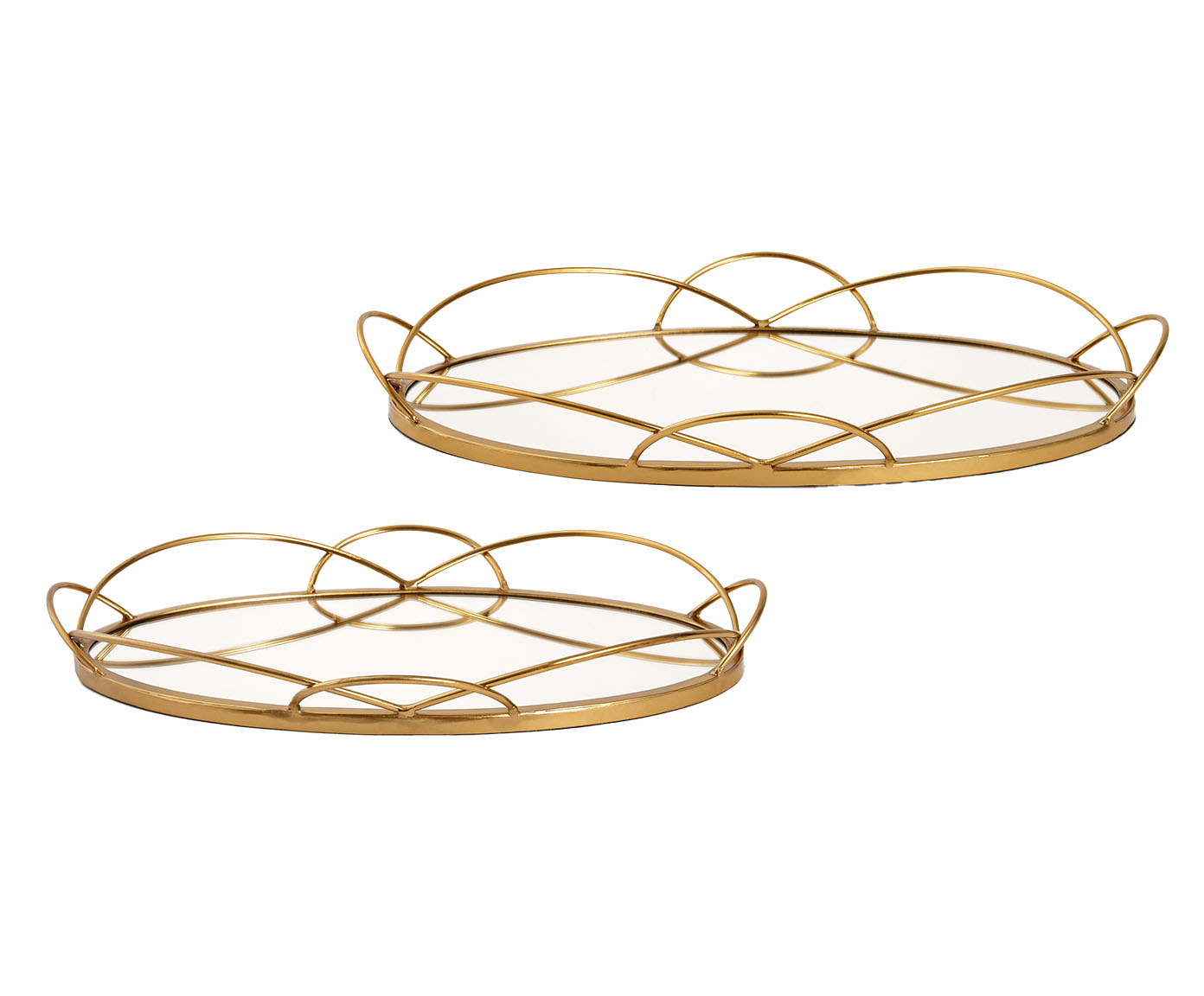 Jogo de Bandejas Decorativas em Metal com Espelho Levinson Dourado image number 0