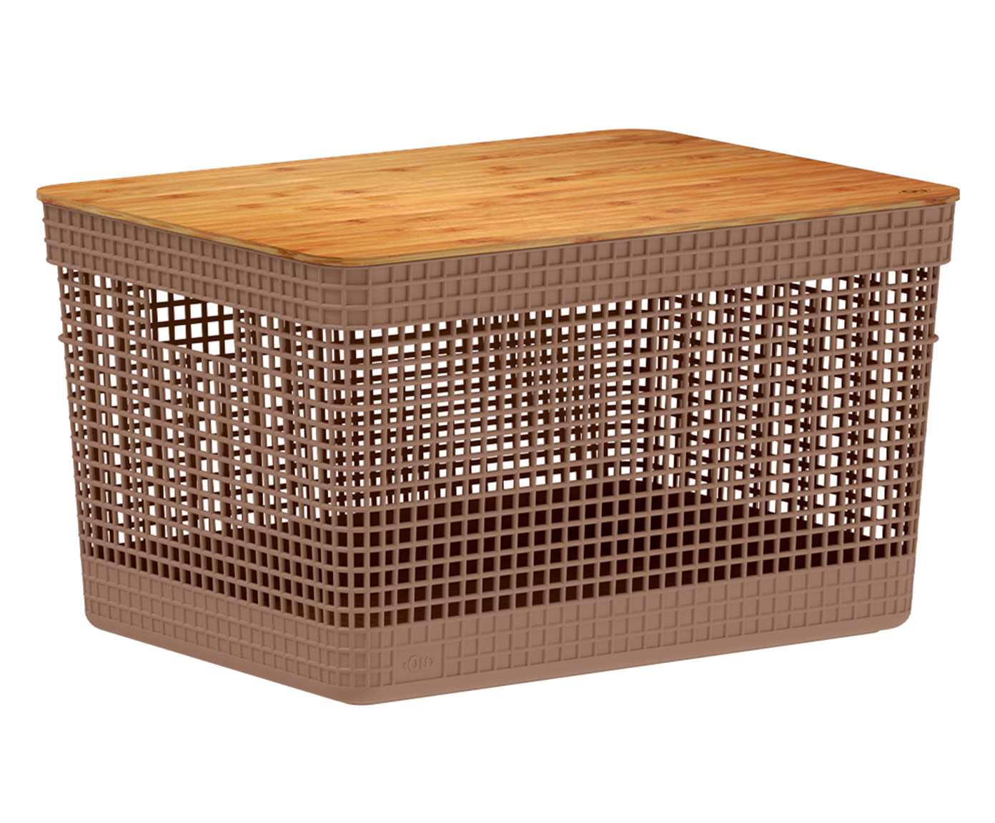 Cesto Grid com Tampa de Bambu Marrom image number 0