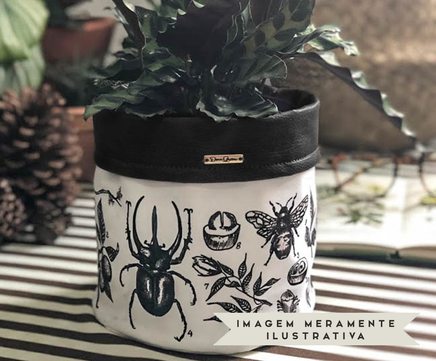 Cachepot em Couro Natureza Preto image number 1