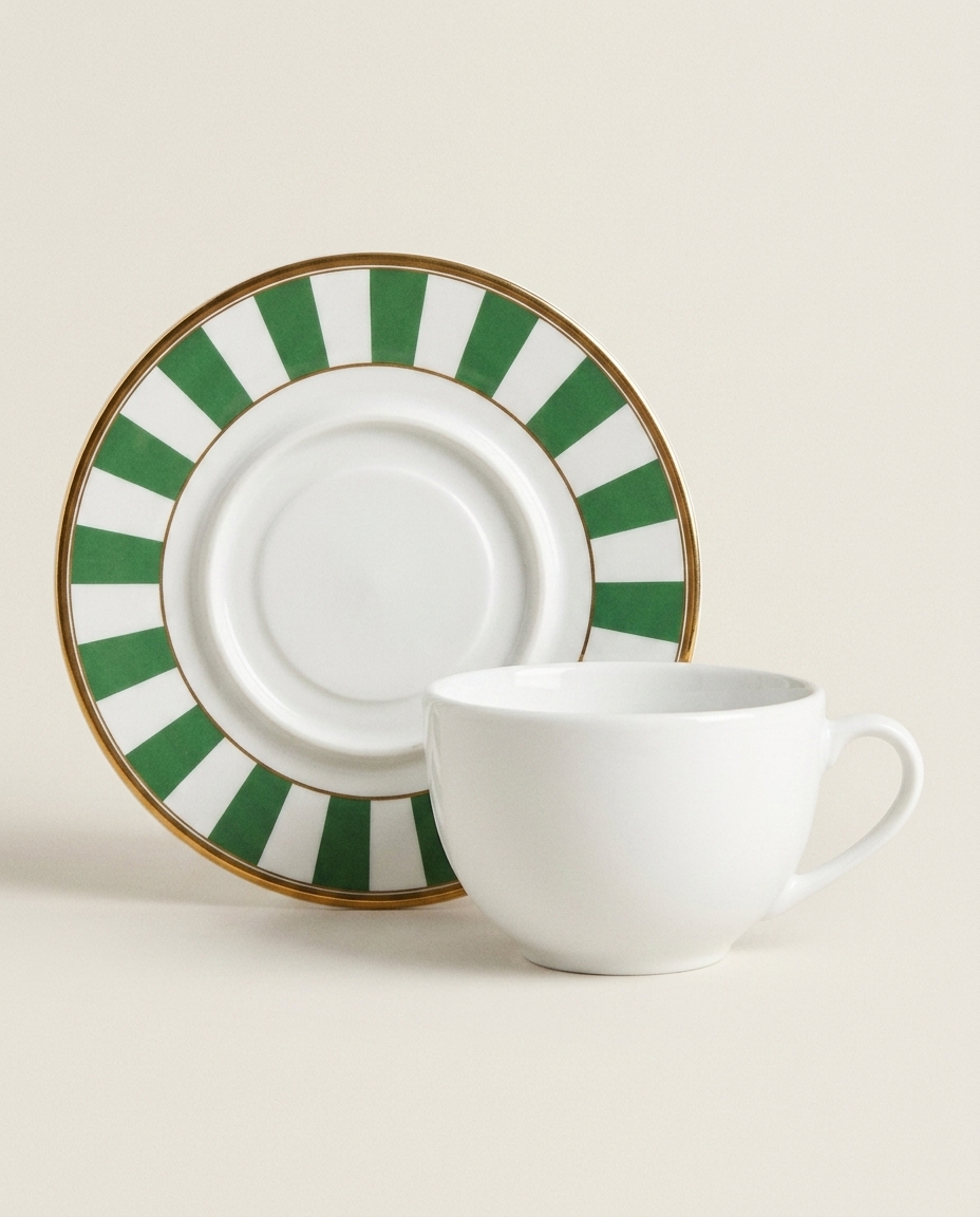 Jogo de X&iacute;caras de Ch&aacute; com Pires Stripe Verde - image 1