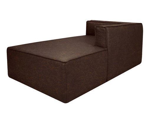 Sof&aacute; M&oacute;dulo Chaise Mensa em Couro Marrom image number 3