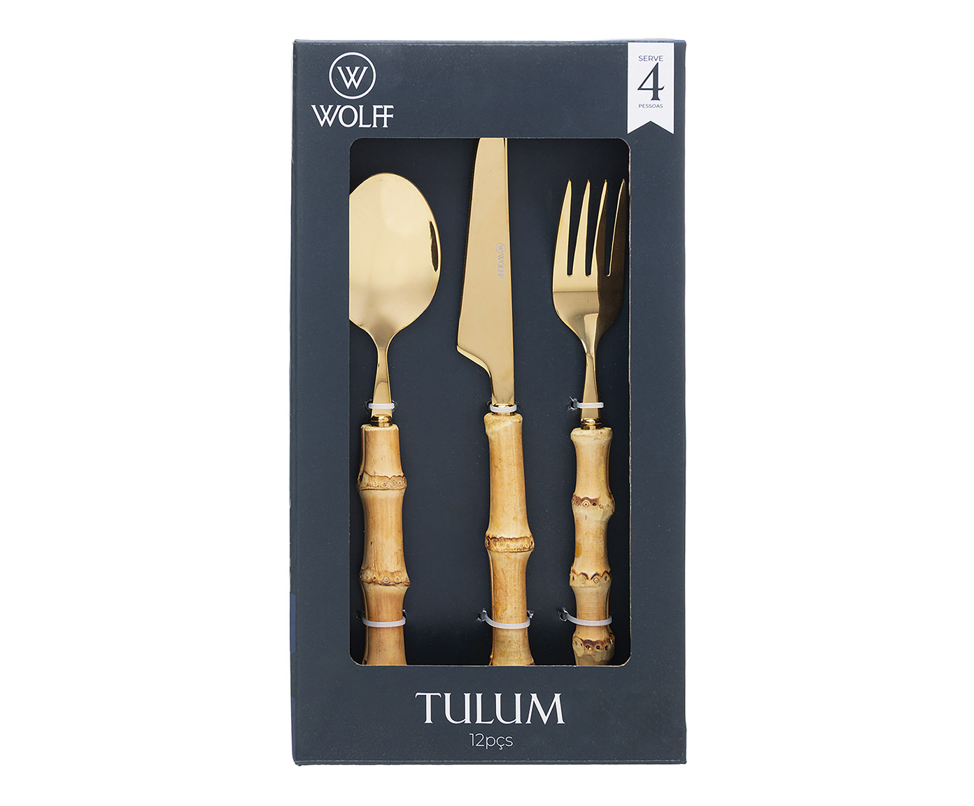 Faqueiro de A&ccedil;o Inox Bambum Tulum Dourado image number 6
