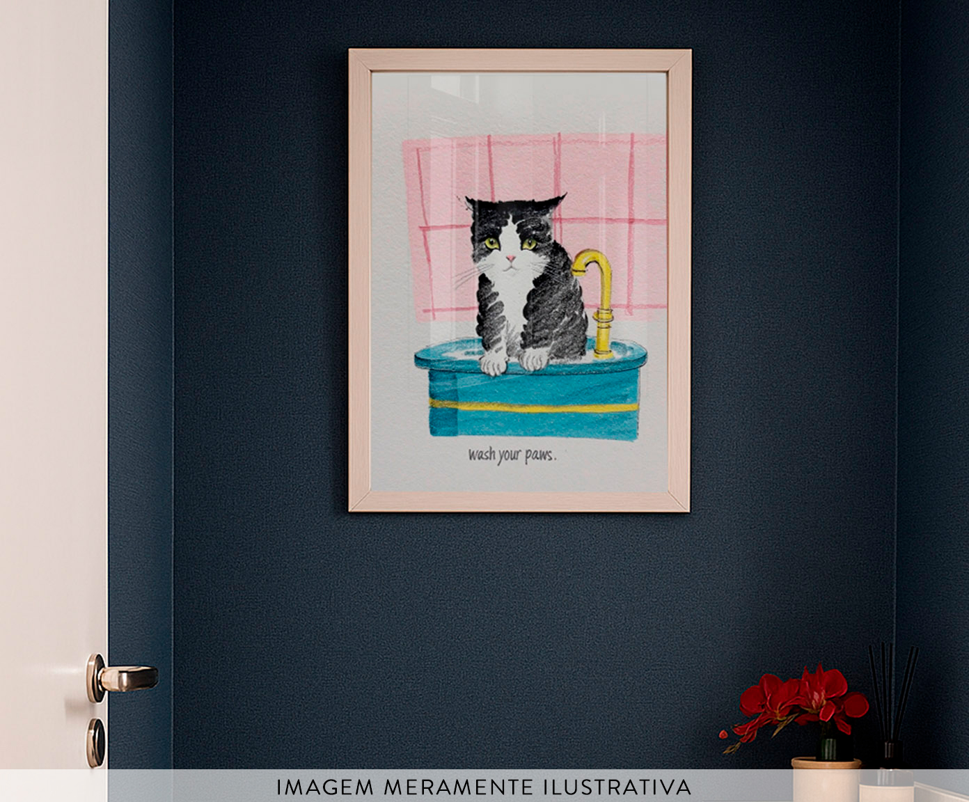 Quadro Wash Your Pawscom Moldura Branca image number 1