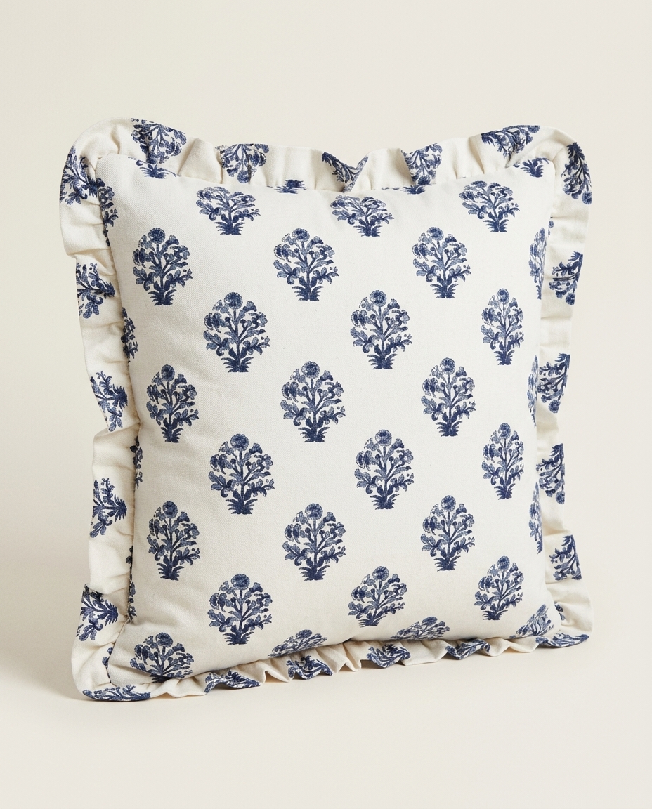 Capa de Almofada Estampada com Babados Floral Poppy Off-White image number 3