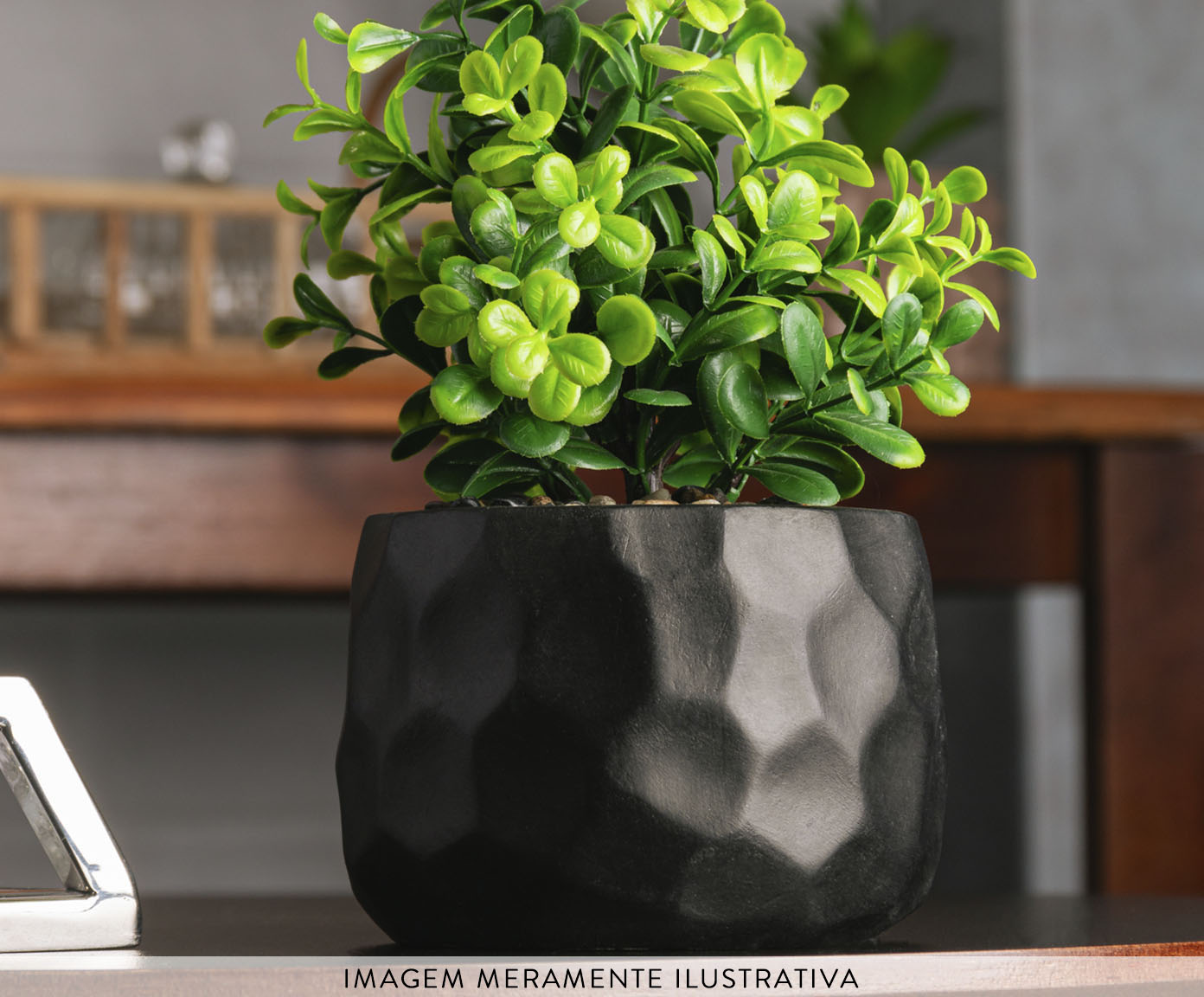 Cachepot com Planta Artificial Prisma Preto image number 2