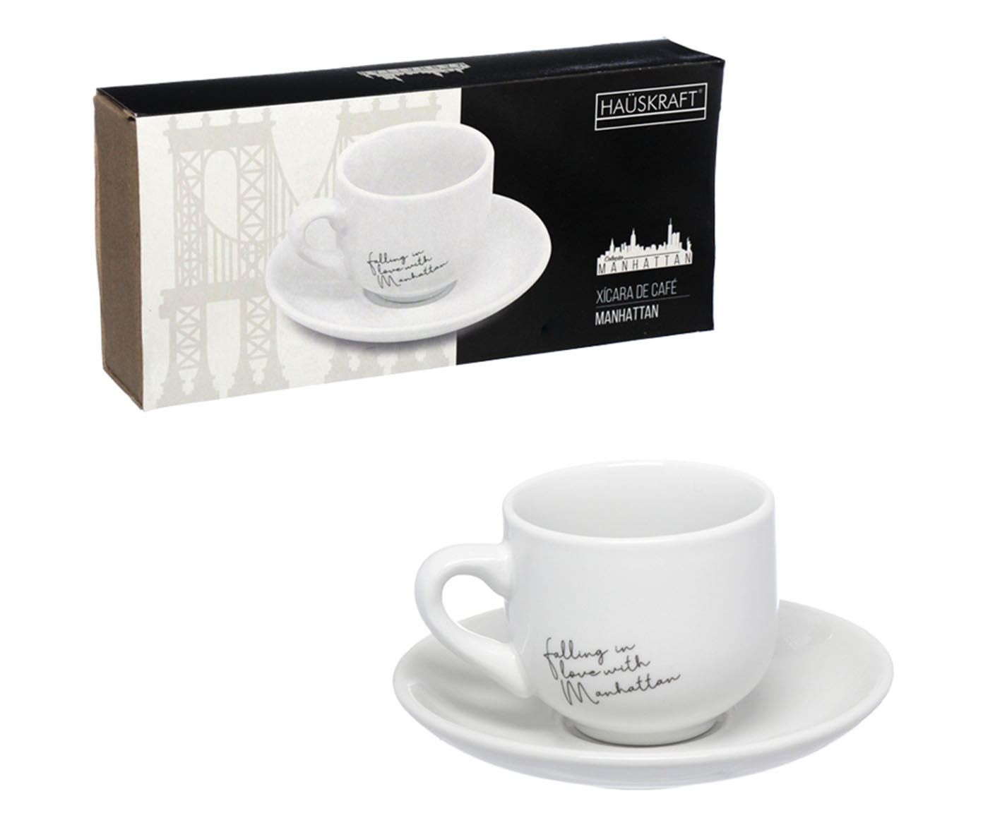 Jogo de X&iacute;caras de Caf&eacute; com Pires em Porcelana Manhattan Branca image number 1