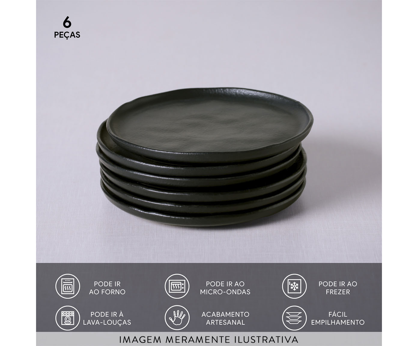 Jogo de Pratos para P&atilde;o Bio Matte Preto image number 3