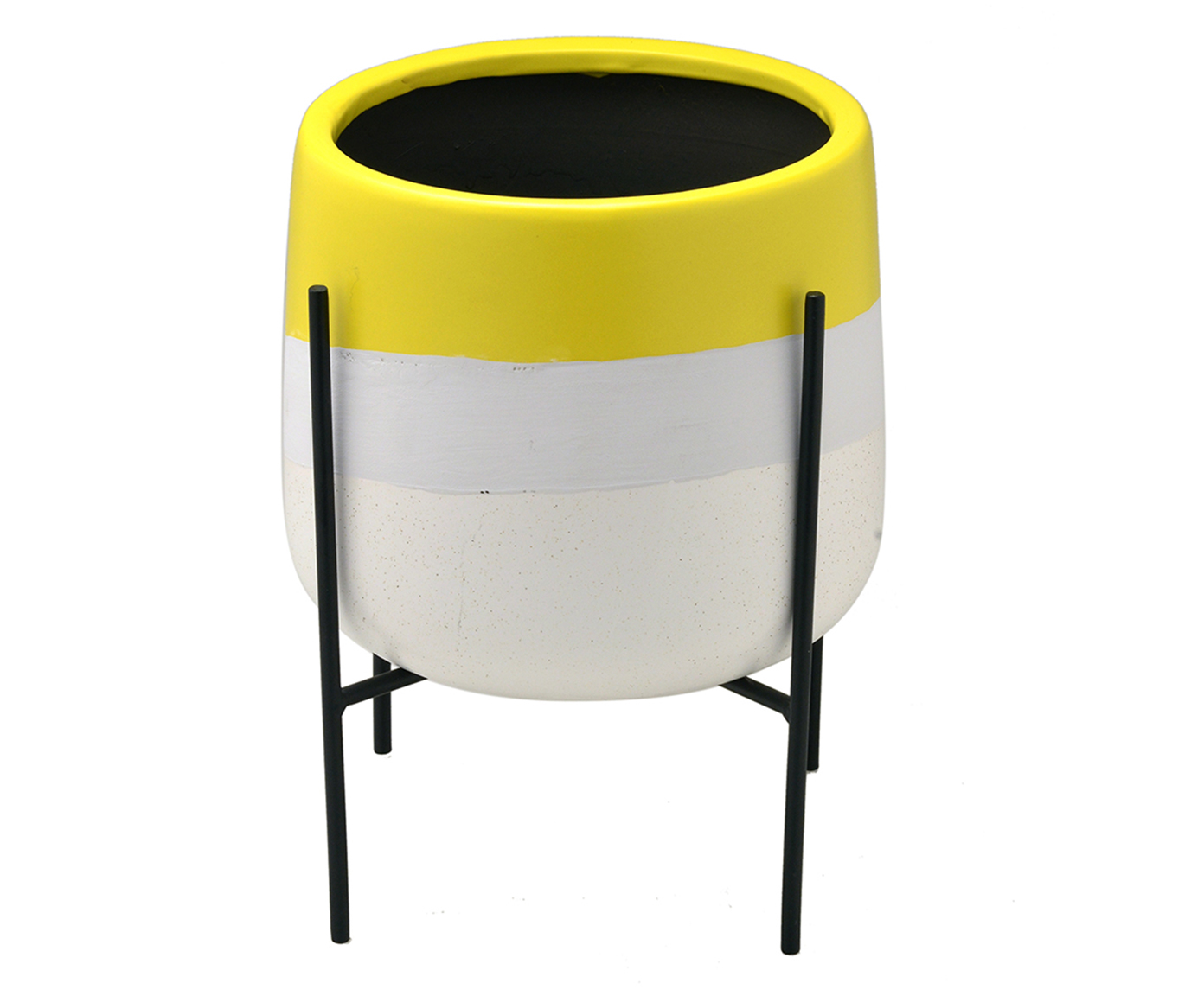 Vaso em Cer&acirc;mica com Suporte Decor R&uacute;stico Amarelo, Cinza e Branco image number 0
