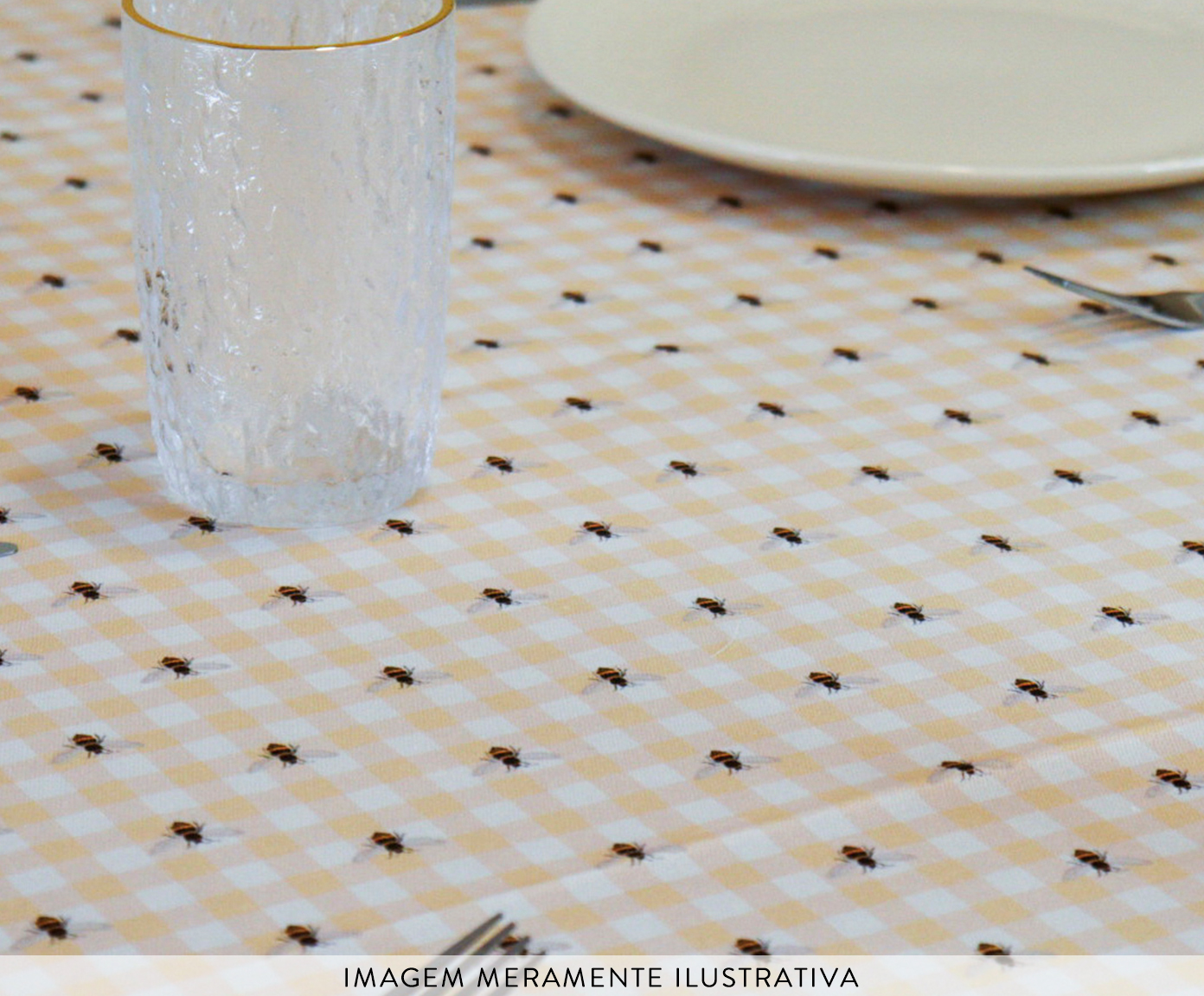 Toalha de Mesa Xadrez Abelhas Amarelo image number 2