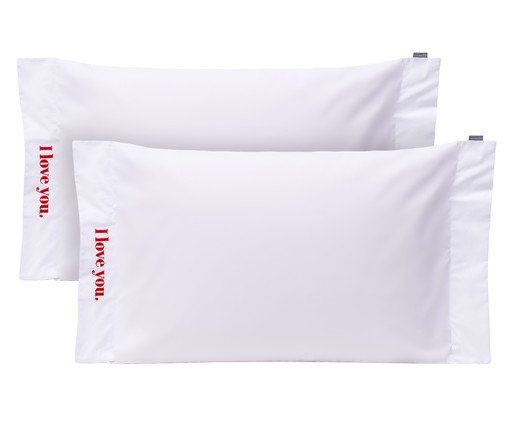 Jogo de Fronhas Bordadas "I love you" Branco e Vermelho 200 Fios image number 0