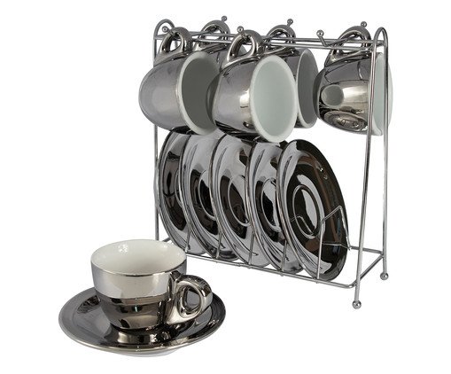 Jogo de X&iacute;caras para Caf&eacute; com Pires em Porcelana Izabele Prateada - image 0